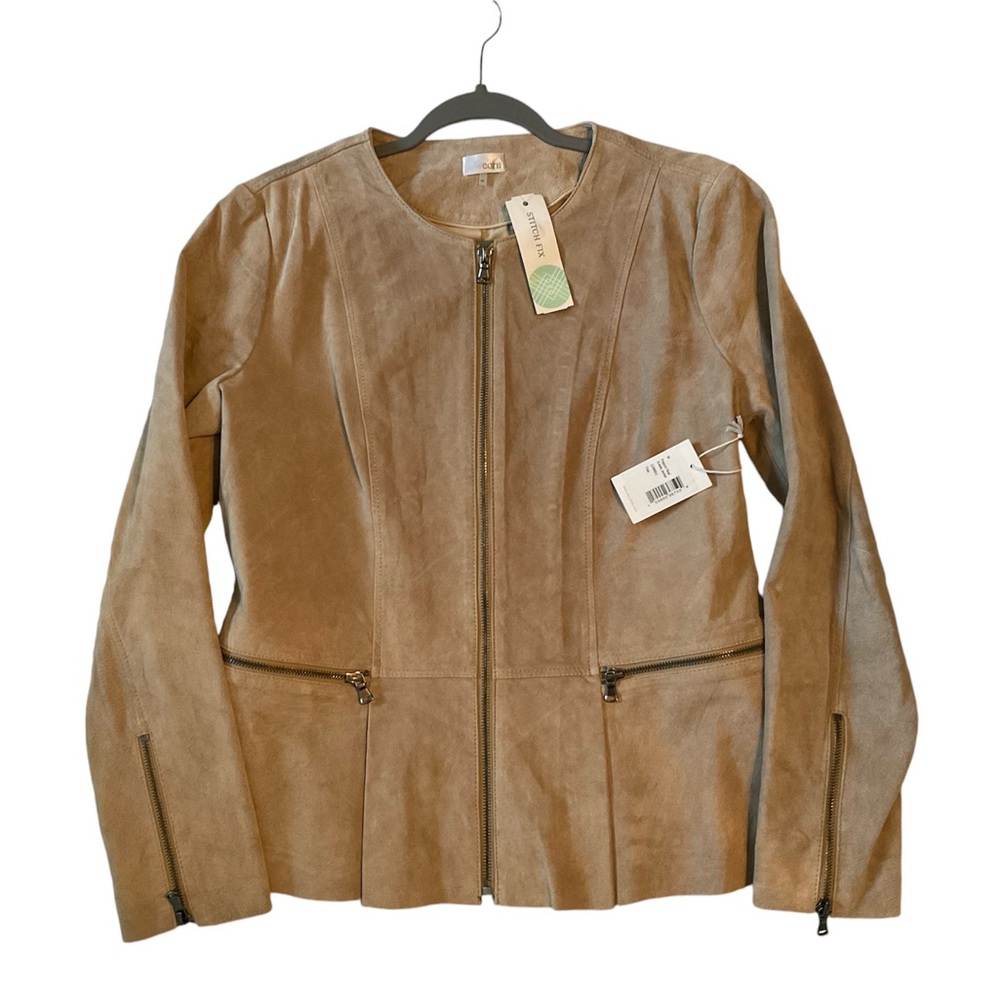Ecru Style Peplum Real Suede Jacket. Size: M. Color: Flax. Brand New.